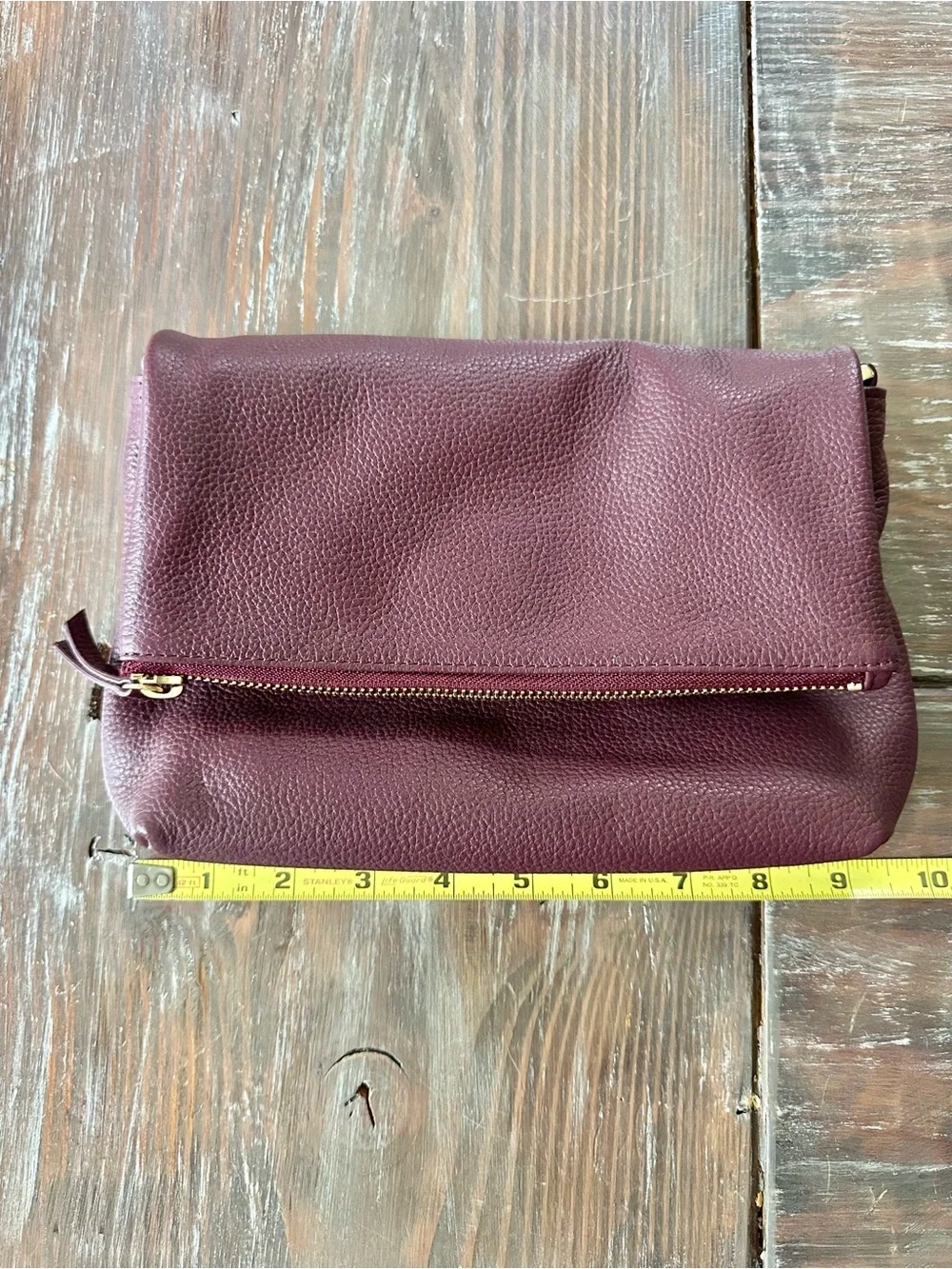 NWT Nordstrom Plum Leather Fold-Over Clutch, No Strap
